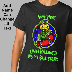 Camiseta Adicionar Nome Texto Pumpkin Monster Skateboard Ha