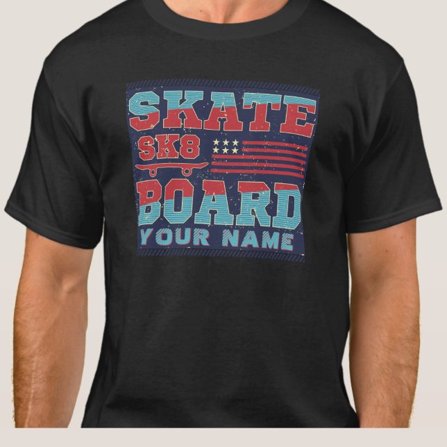 Camiseta Adicionar nome Texto skate SK8 EUA Sinalizador ver (Criador carregado)