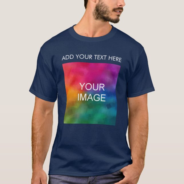 Camiseta Adicionar o Marinho Azul do Modelo de Foto de Imag (Frente)