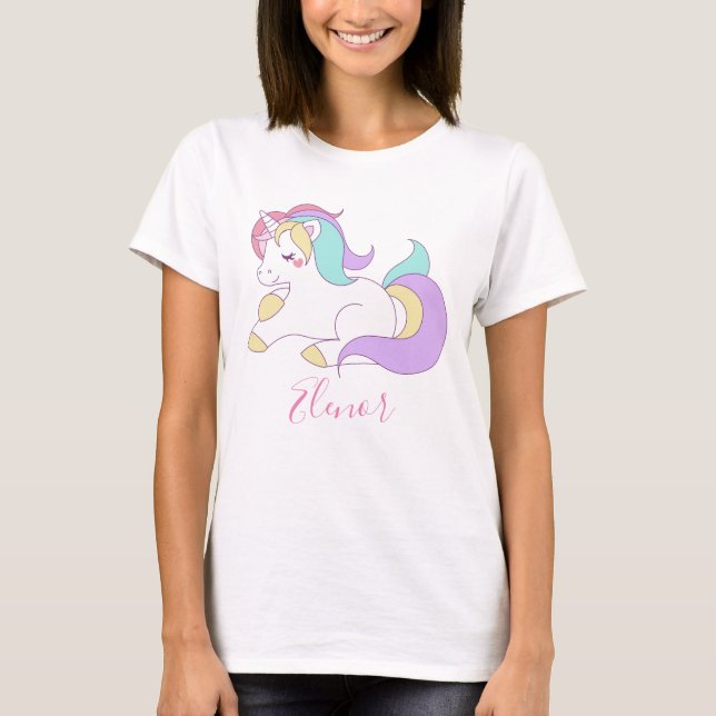 Camiseta Adicionar seu nome Cute Unicorn (Frente)