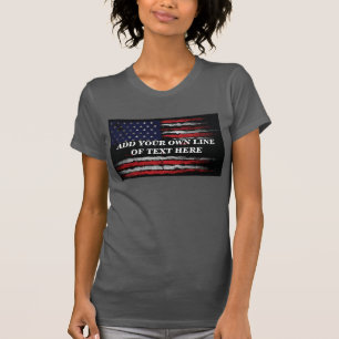 Camiseta Adicionar texto ao sinalizador americano de gradaç