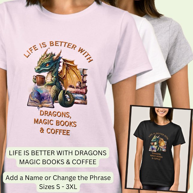 Camiseta Adicionar Texto, Vida Melhor - Dragões Livros Mago (Criador carregado)