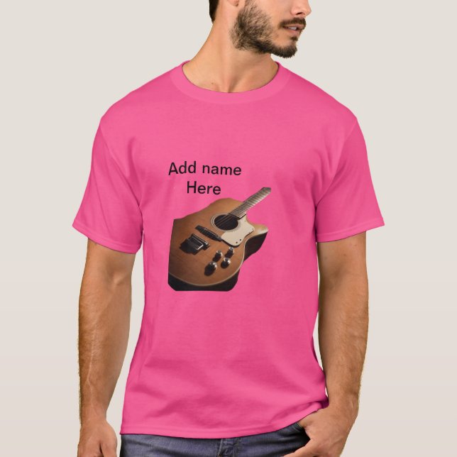 Camiseta Adicione o nome do texto guitarra acústica castanh (Frente)