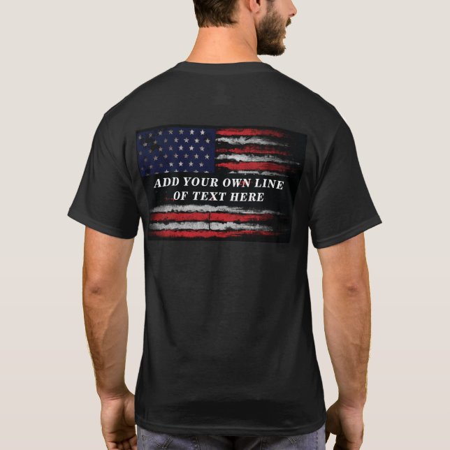 Camiseta Adicione o seu próprio texto no amassado bandeira  (Verso)