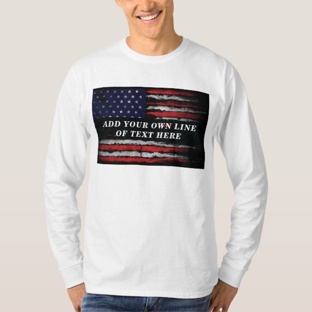 Camiseta Adicione o seu próprio texto no amassado bandeira  (Frente)