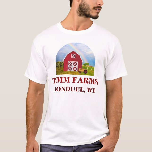 Camiseta Adicione seu nome ao Red Barn com Teto Blue Sky (Frente)