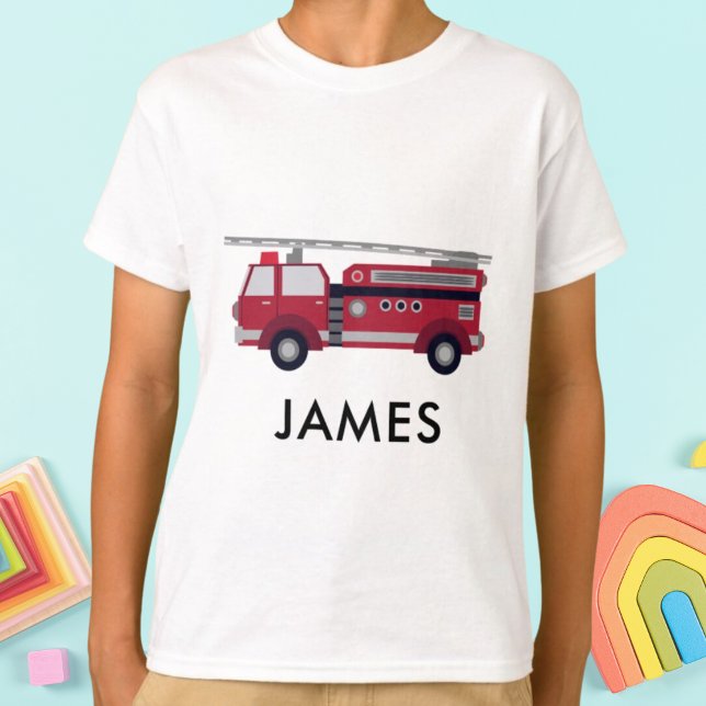 Camiseta Adicione seu nome Red Fire caminhão Personalizado (Add Your Name Red Fire truck Personalised T-Shirt
)