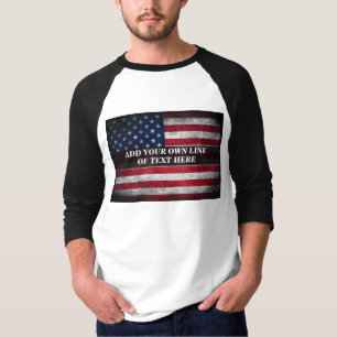 Camiseta Adicione seu texto ao sinalizador americano