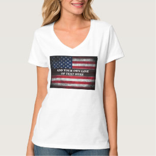 Camiseta Adicione seu texto ao sinalizador americano