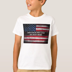 Camiseta Adicione seu texto ao sinalizador americano