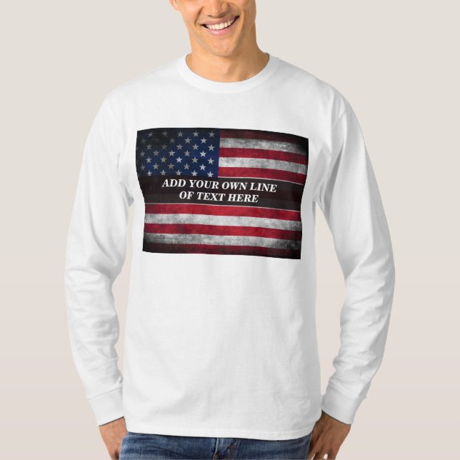 Camiseta Adicione seu texto ao sinalizador americano (Frente)