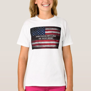Camiseta Adicione seu texto ao sinalizador americano