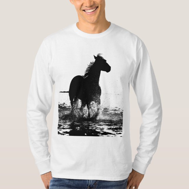 Camiseta Adicione Seu Texto Executando Mens De Cavalo Básic (Frente)