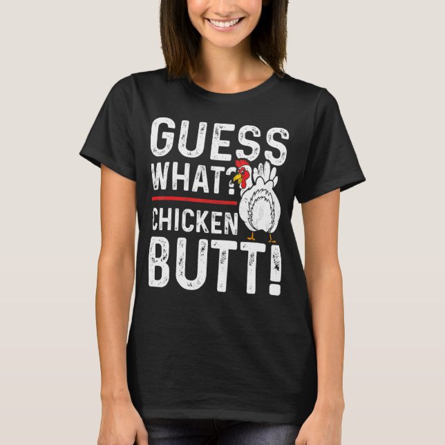 Camiseta Adivinha Que Design Branco De Bumbum De Frango (Frente)