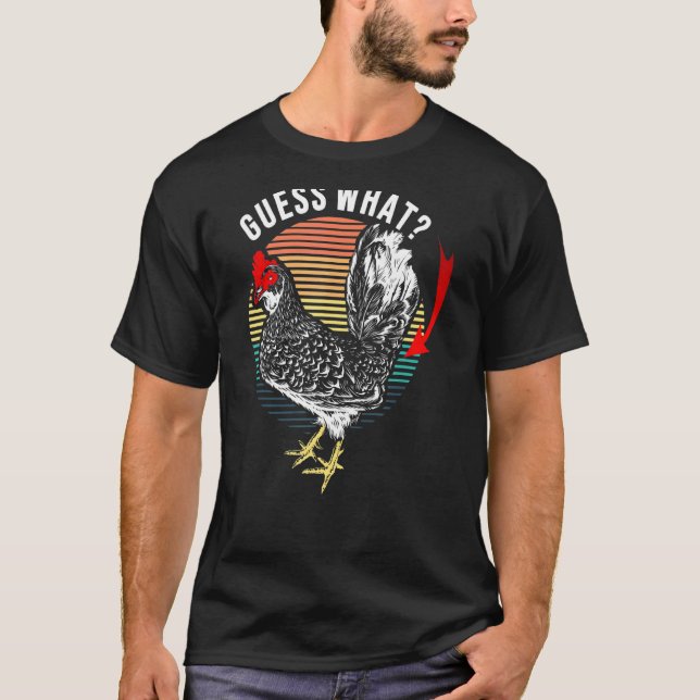 Camiseta Adivinhe O Que Piada Retrô do Bumbum de Frango (Frente)