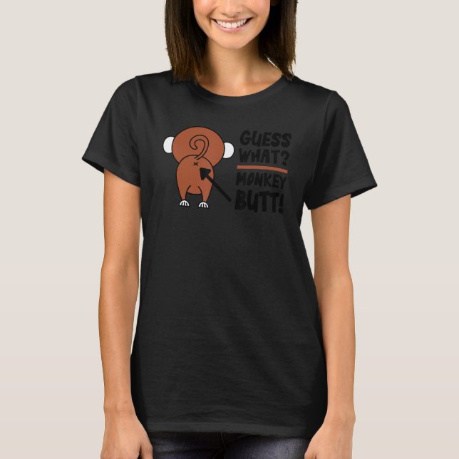 Camiseta Adivinhem que macaco com Bumbum de macaco engraçad (Frente)
