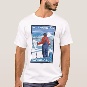 Camiseta Admiração do esquiador - montanha azul, Washingt
