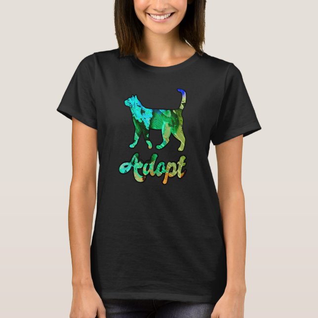 Camiseta Adoção Colorida de Gato Arco-Íris (Frente)