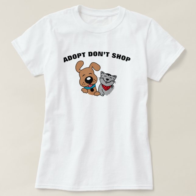Camiseta Adoção de Cachorro e Gato - Adote Não Com (Frente do Design)