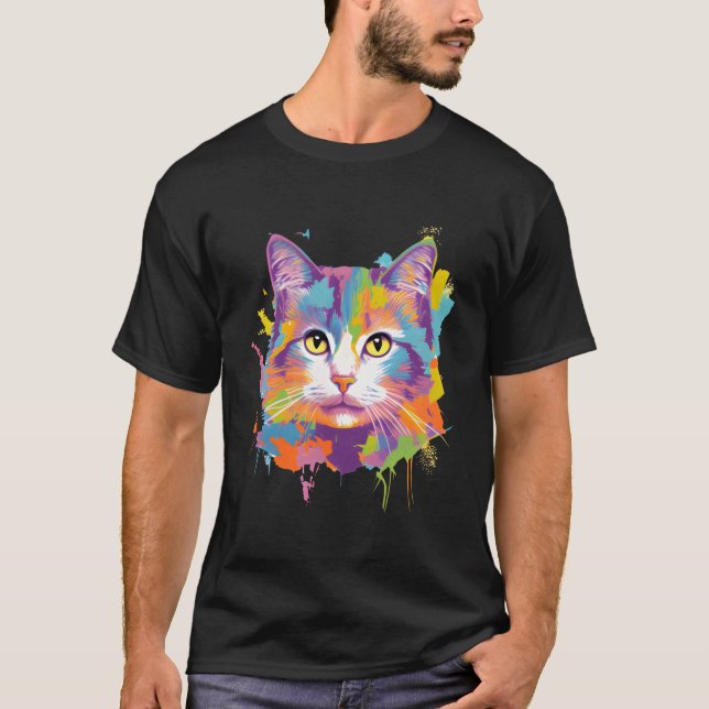 Camiseta Adoção de Gatinho Colorido de Gato (Frente)