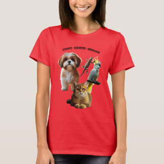 Camiseta Adoção Pet com Cão, Gato, Pássaro e URM Lizard