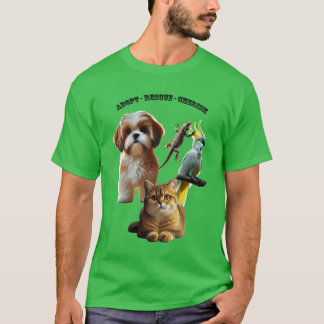 Camiseta Adoção Pet com Cão, Gato, Pássaro e URM Lizard