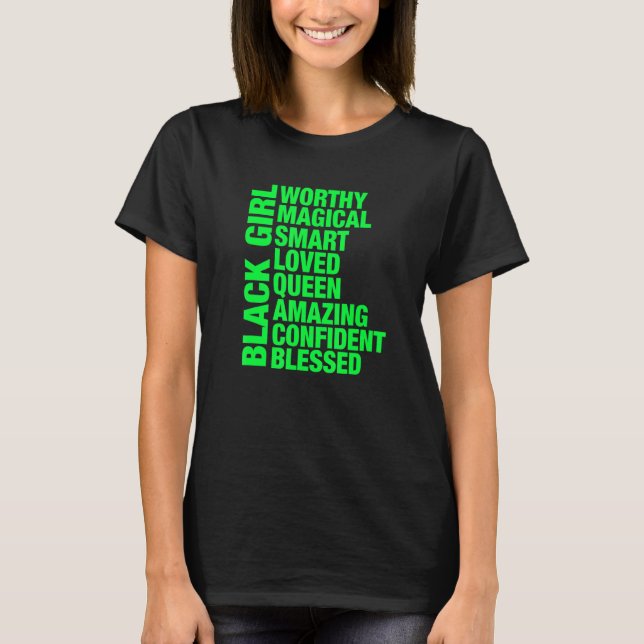 Camiseta Adolescente Africano Americano Jovem Menina Digno  (Frente)