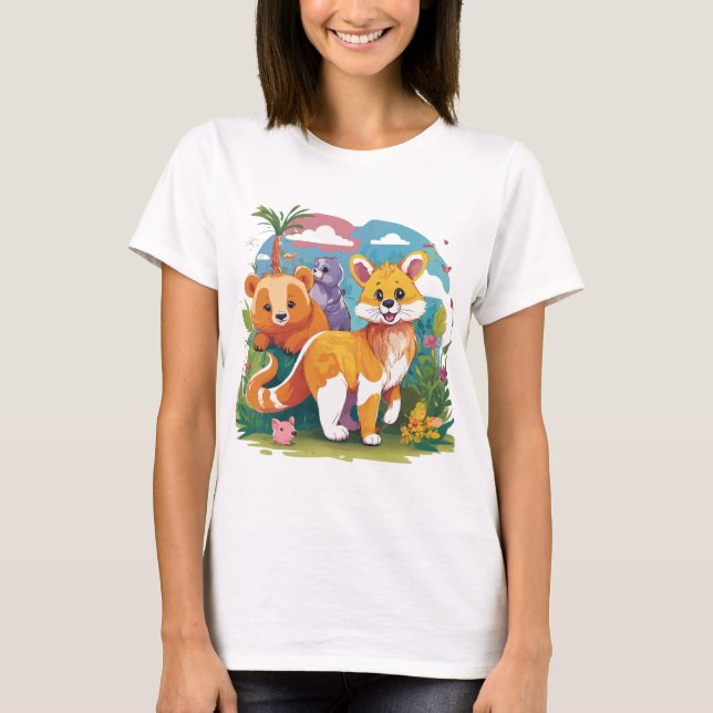 Camiseta Adorable Animal Parade – Kids’ Playful T-Shirt Des (Frente)