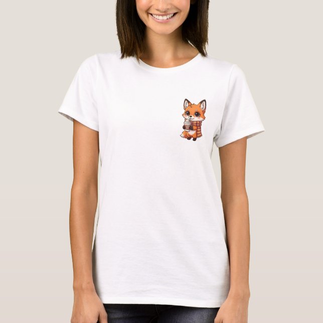 Camiseta Adorable Autumn Fox Sipping Pumpkin Spice Latte (Frente)