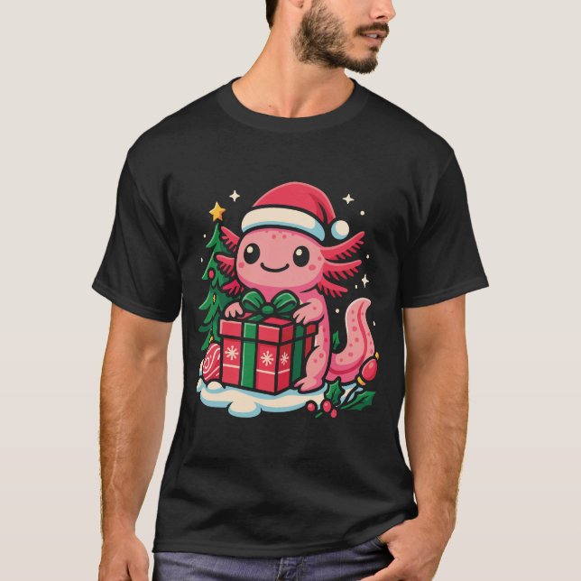 Camiseta Adorable Axolotl Wearing a Santa Hat Holding a Chr (Frente)