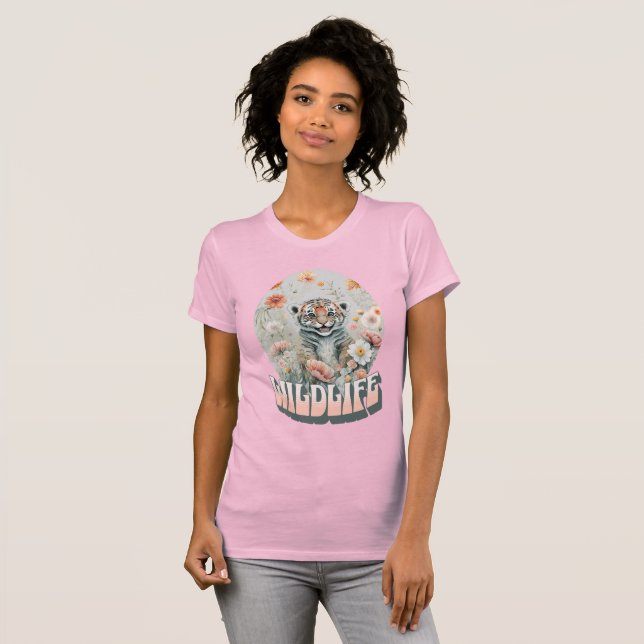 Camiseta Adorable Baby Grey Tiger Wildflower Watercolor  (Frente Completa)