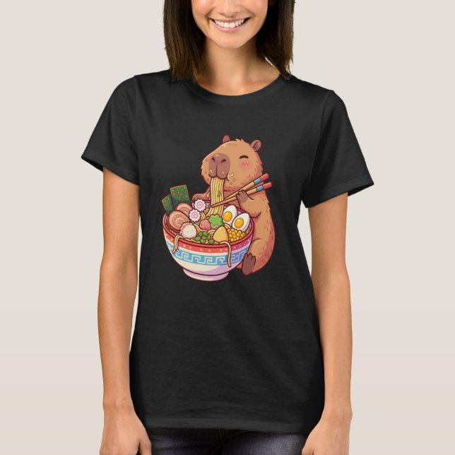 Camiseta Adorable Capybara Eating Ramen Noodles Kawaii Desi (Frente)