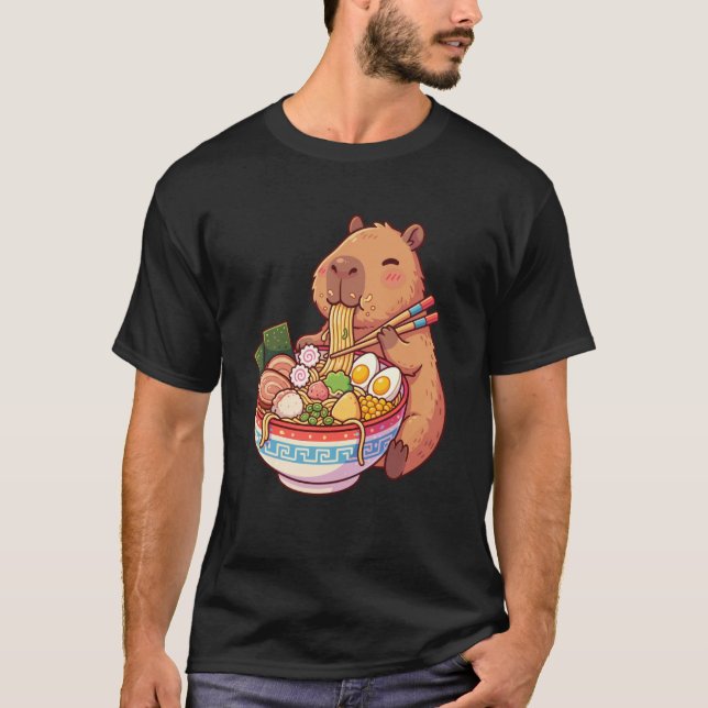 Camiseta Adorable Capybara Eating Ramen Noodles Kawaii Desi (Frente)