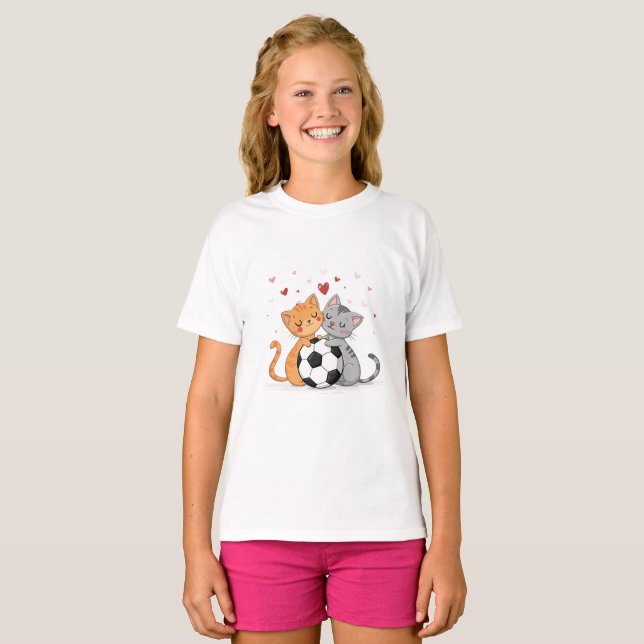 Camiseta Adorable Cats with Soccer Ball on Valentines Day (Frente Completa)