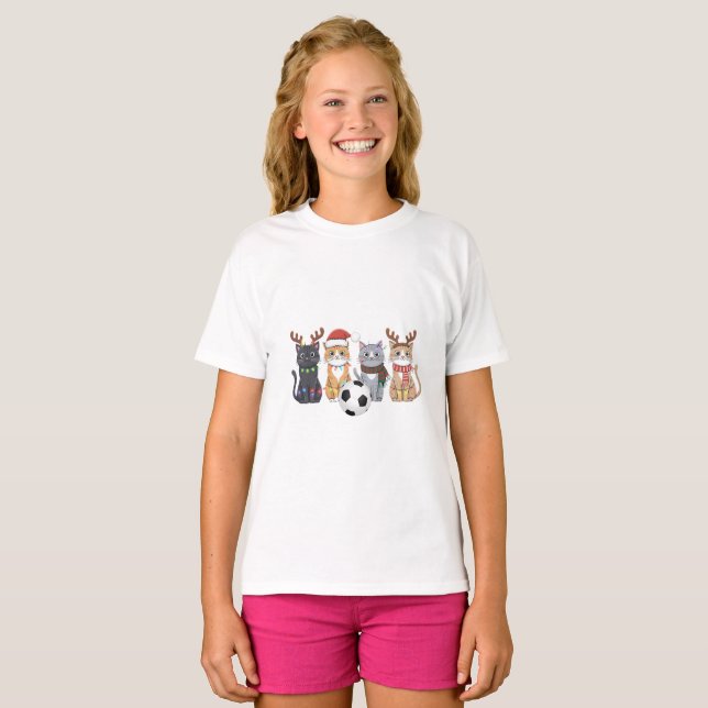 Camiseta Adorable Christmas Cats with Soccer Ball (Frente Completa)