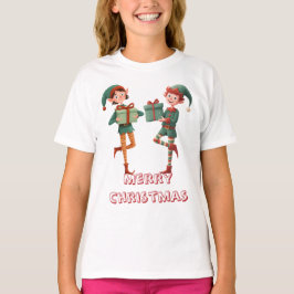 Camiseta Adorable Christmas Elf with Gift Box