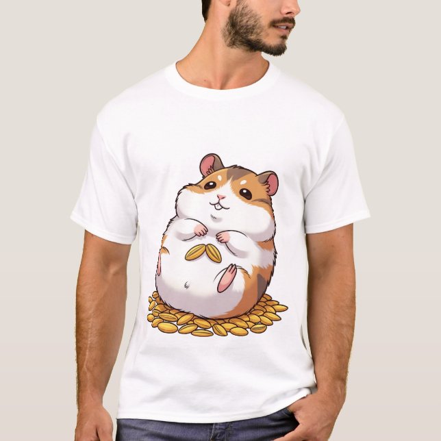 Camiseta Adorable Chubby Hamster Sitting on Pile of Seeds (Frente)
