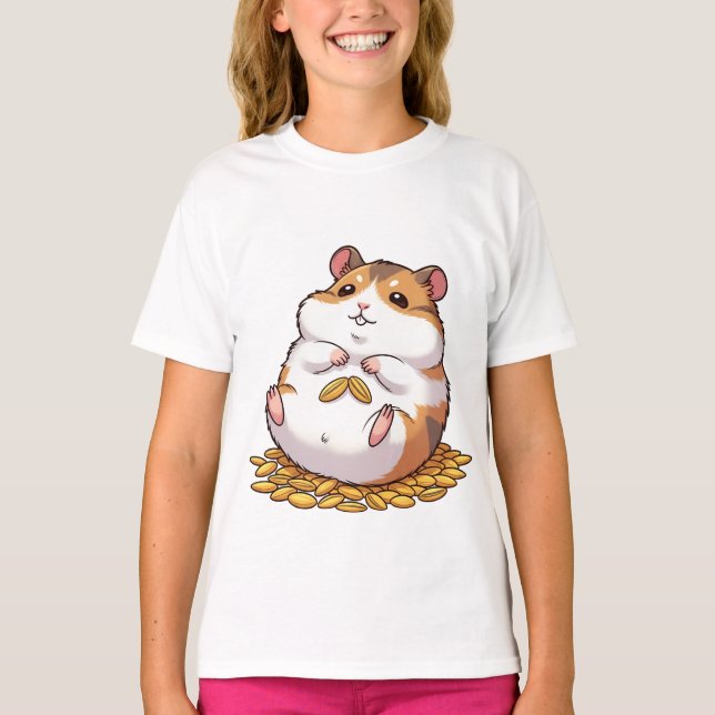 Camiseta Adorable Chubby Hamster Sitting on Pile of Seeds (Frente)