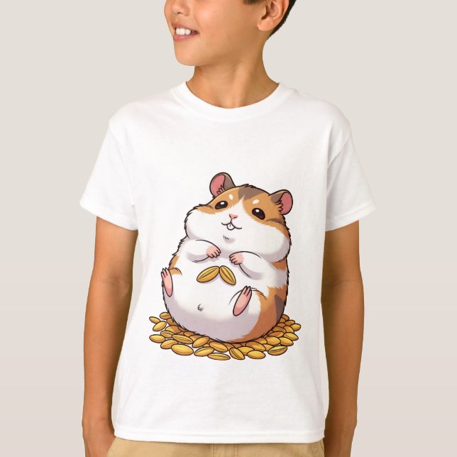 Camiseta Adorable Chubby Hamster Sitting on Pile of Seeds (Frente)