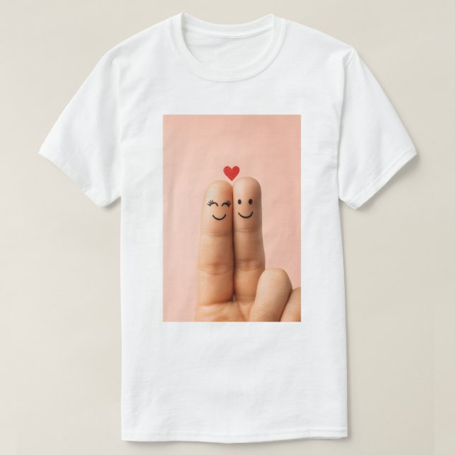 Camiseta Adorable Finger Couple Art, Cute Finger Faces (Frente do Design)