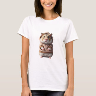 Camiseta Adorable Hamster in Cozy Pink Hoodie Portrait