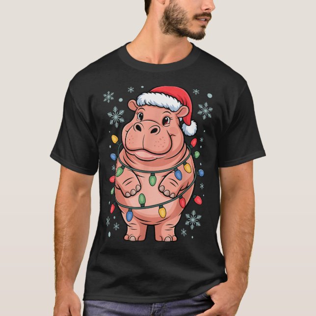 Camiseta Adorable Hip Wrapped Christmas Light Santa Hat Win (Frente)
