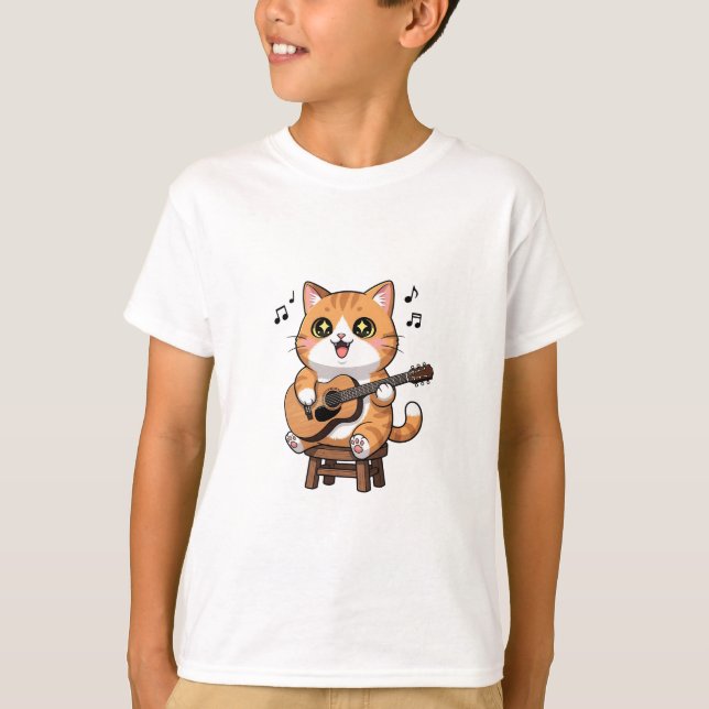 Camiseta Adorable Orange Tabby Cat Playing Acoustic Guitar (Frente)