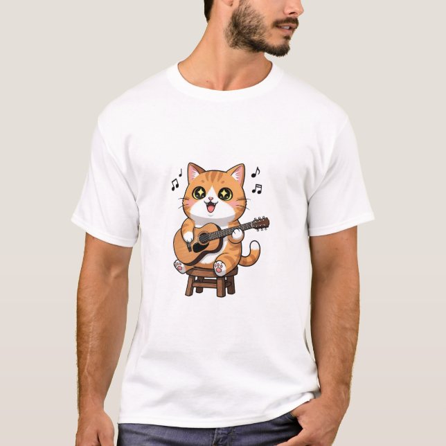 Camiseta Adorable Orange Tabby Cat Playing Acoustic Guitar (Frente)
