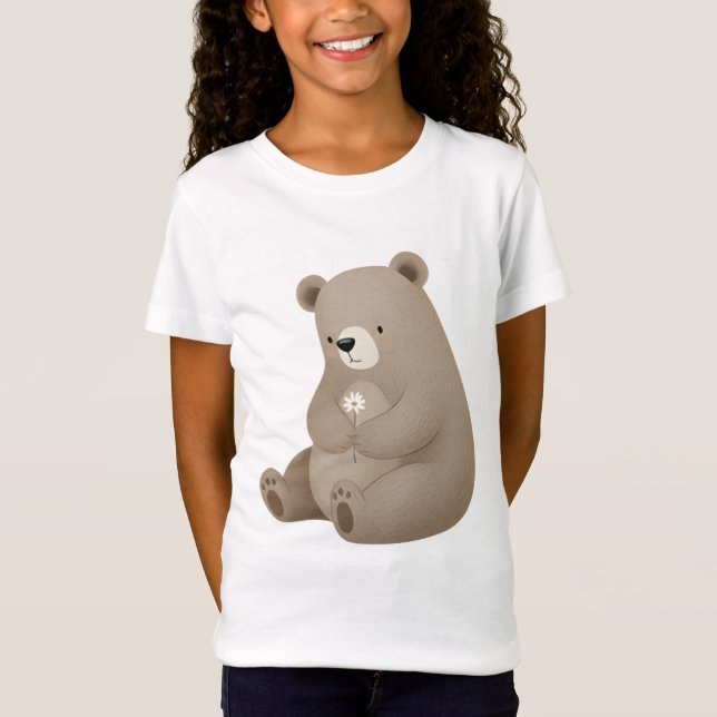 Camiseta Adorable Ours Brun à la Marguerite - Aquarelle (Frente)