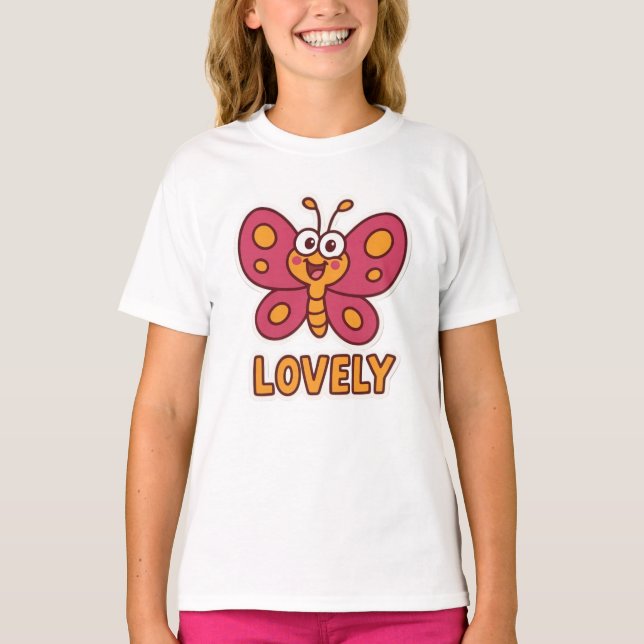 Camiseta Adorable Pink Butterfly  Cute Cartoon Insect Art  (Frente)