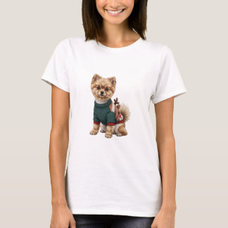 Camiseta Adorable Pomeranian Puppy in Christmas Reindeer