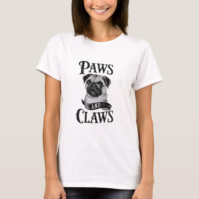 Camiseta Adorable Pug "Paws and Claws" Design (Frente)