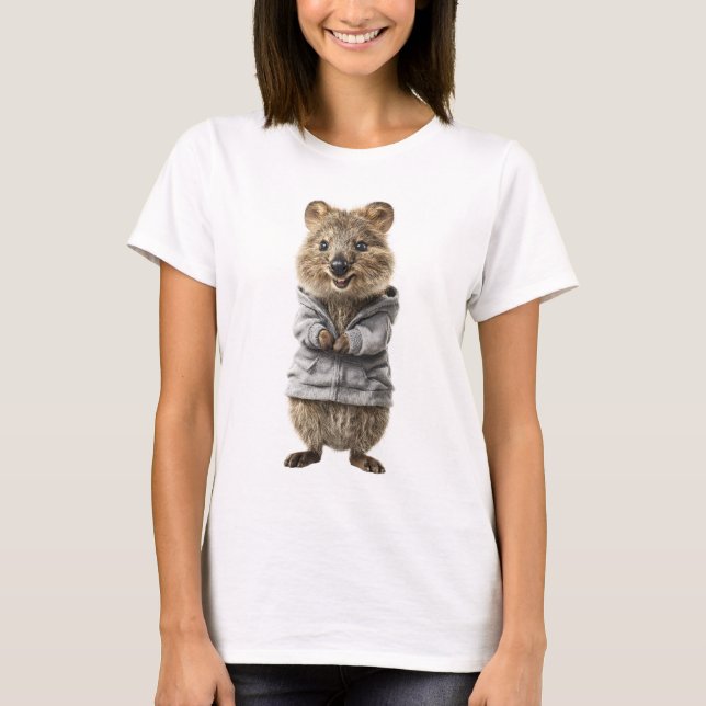 Camiseta Adorable Quokka in a Grey Hoodie (Frente)