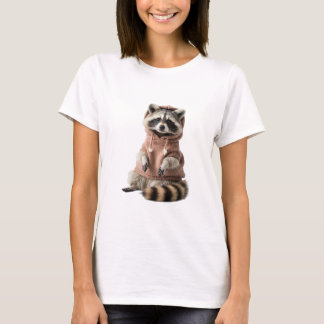 Camiseta Adorable Raccoon in Pink Hoodie Portrait